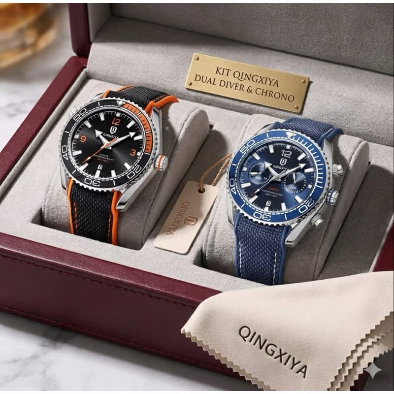 Kit 2 Relógios Masculinos QINGXIYA Luxo + Estojo Premium Promoção
