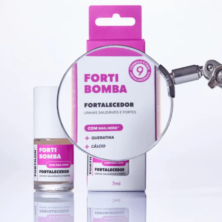 Base Forti Bomba Fortilon Fortalecedor Crescimento de Unhas com Nail Hero Queratina e Cálcio