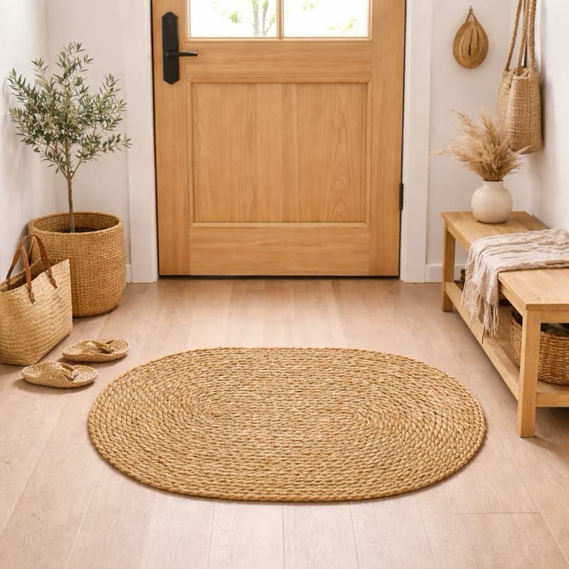 Tapete de Palha Natural 45x75cm p/ Entrada Hall Varanda Decoração Rústica Banheiro Sala Casa Juta