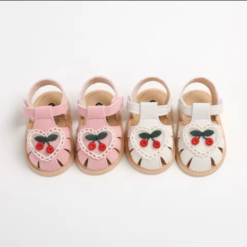Sandálias de bebê menina verão cereja pano sola sapatos de bebê recém-nascido sapatos de primeira caminhada