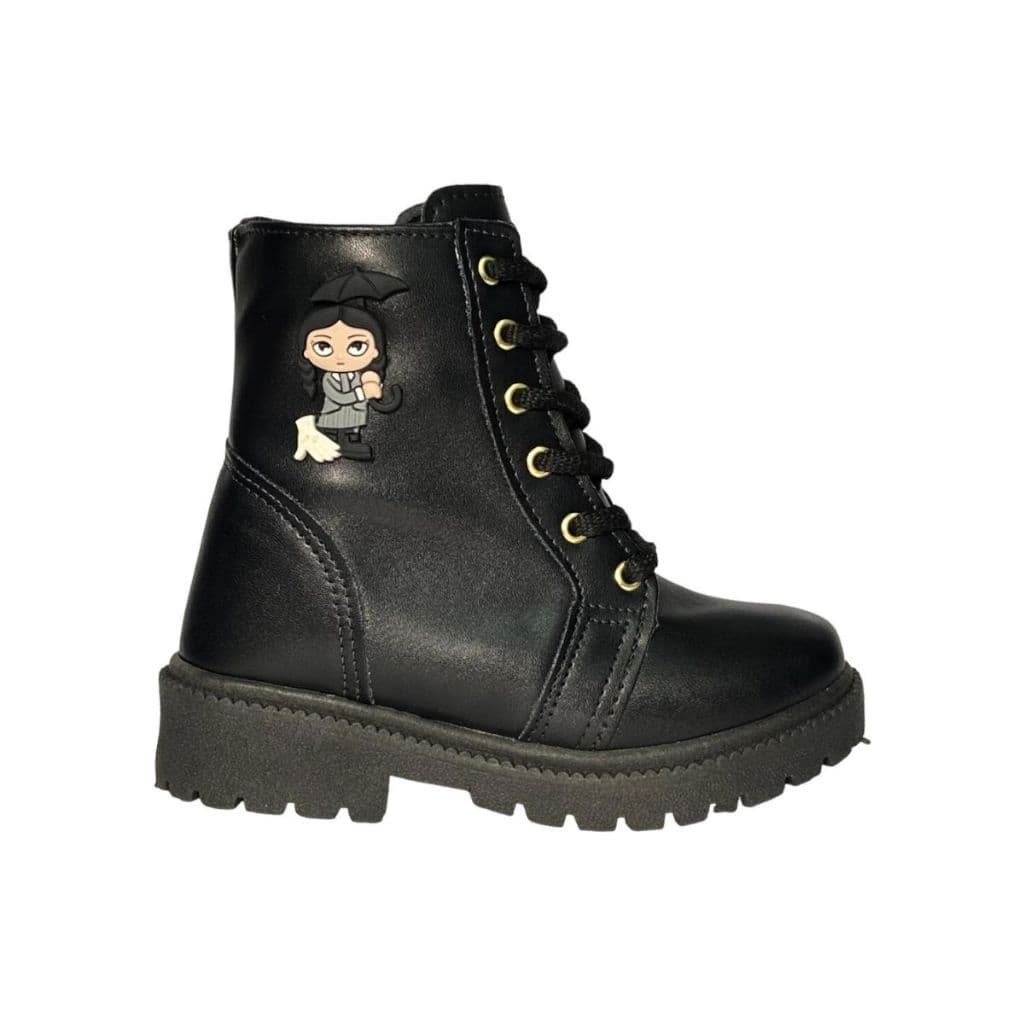 Bota Infantil Feminina Tratorada Preta Wandinha Confortável 20 ao 34