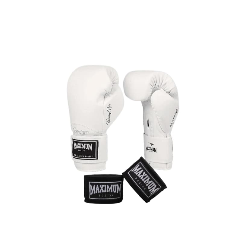 Luva de Boxe Maximum Branca + Bandagem 3 Metros – Muay Thai, INICIANTE