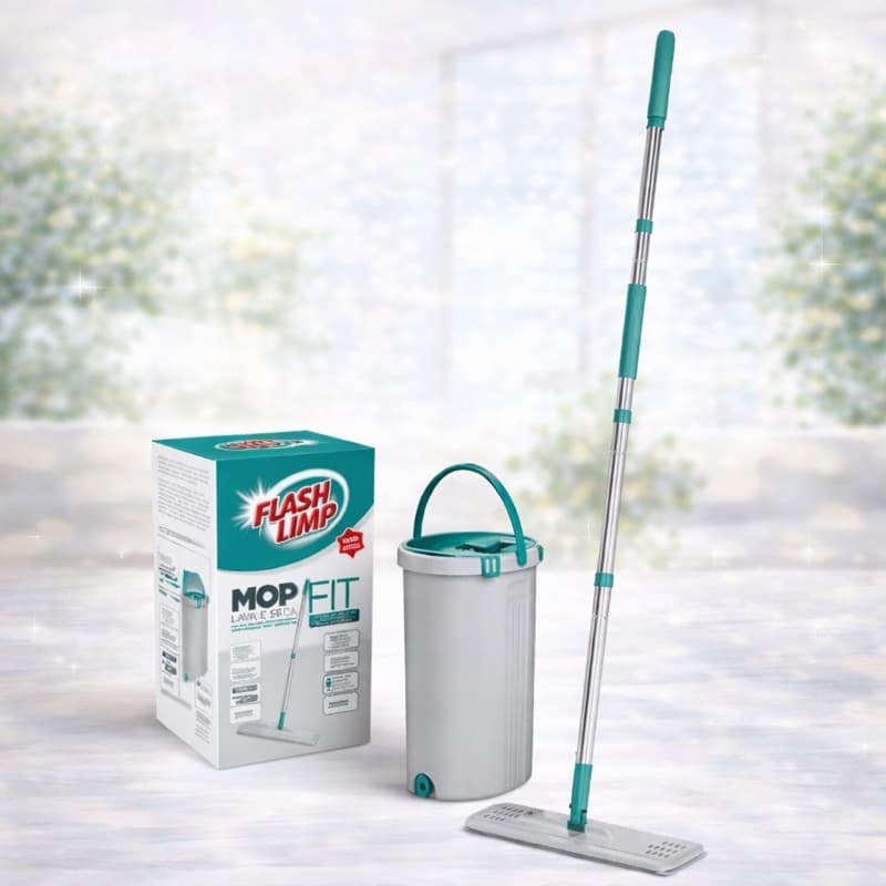 Mop Limpeza Lava e Seca Fit com Balde com Esfregão Microfibra Flash Limp Original