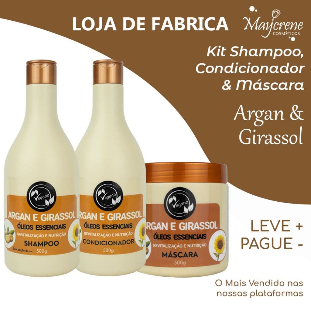 Kit Argan e Girassol Maycrene  500ml | Brilho, Revitalização e Nutrição