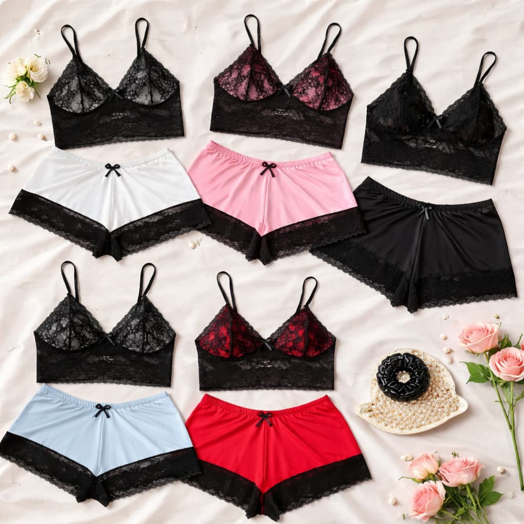Kit Baby Doll Cropped 36 ao 52 Plus Size Pijama Feminino Com Detalhe Em Renda Verão