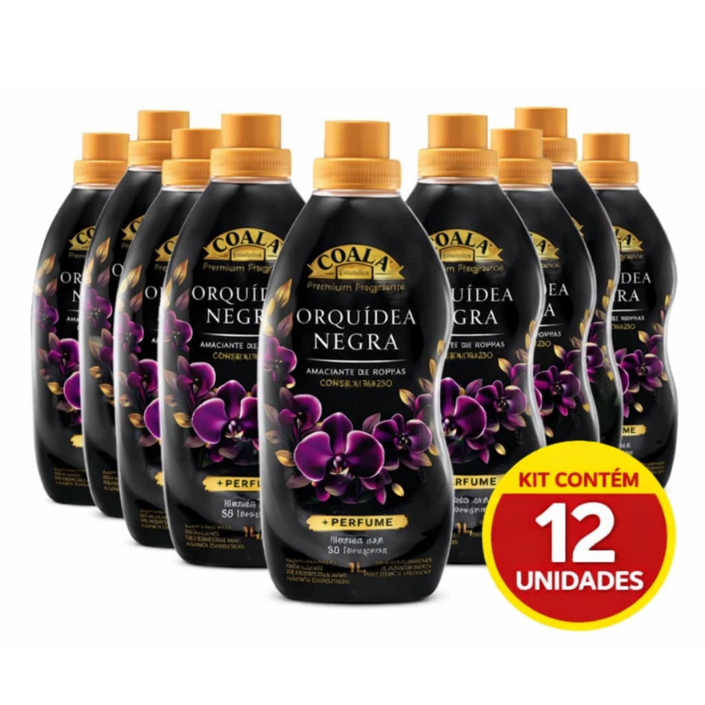 Kit Caixa 12 Unidades De Amaciante Coala Orquídea Negra 1L Laundry Concentrado Cheiroso Para Roupas