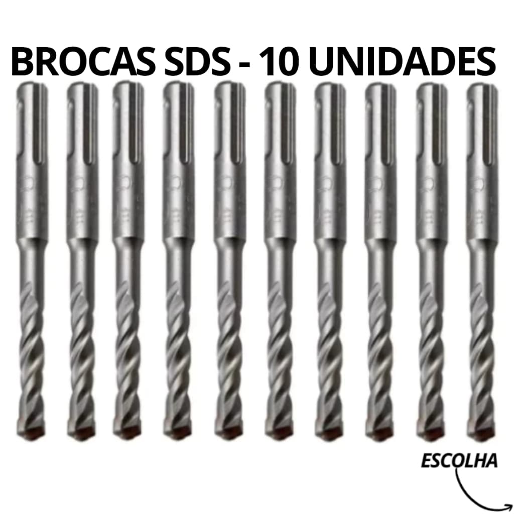 Jogo Kit 10 Brocas Sds Plus Alvenaria Concreto 4mm 5mm 6mm 8mm 10mm 12mm - ESCOLHA SUA MEDIDA
