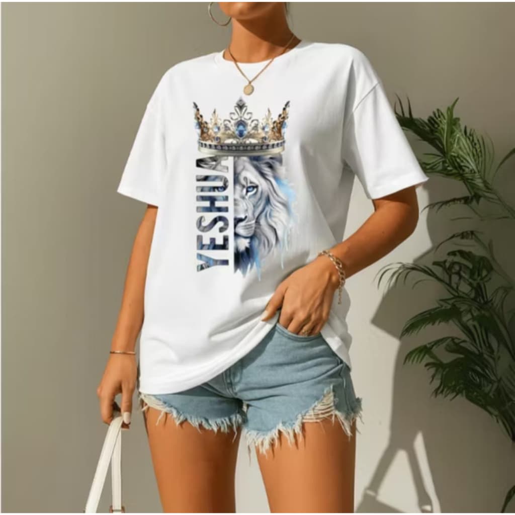 Camiseta Feminina  T-Shirt Yeshua Leão de Judá Cristã Evangelica Casual Moderna Estilosa