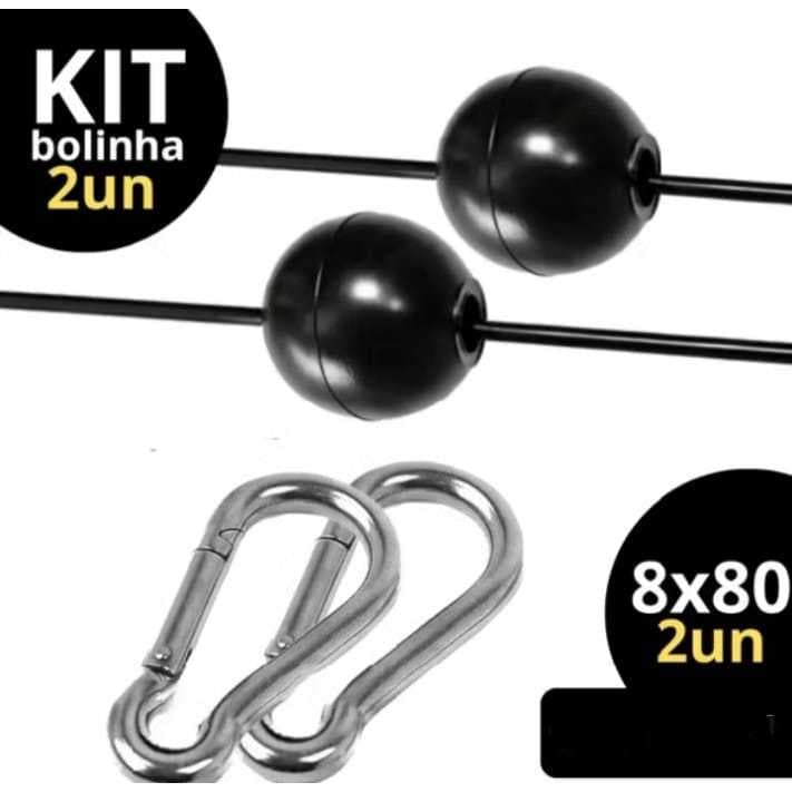 Kit 2 Bolinhas Cabo Aparelho Academia + 2 Mosquetões 8x80