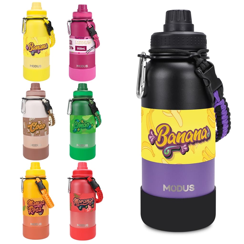 MODUS Garrafa Térmica 1000ml Aço Inoxidável Com Alça Paracord com Base Emborrachada