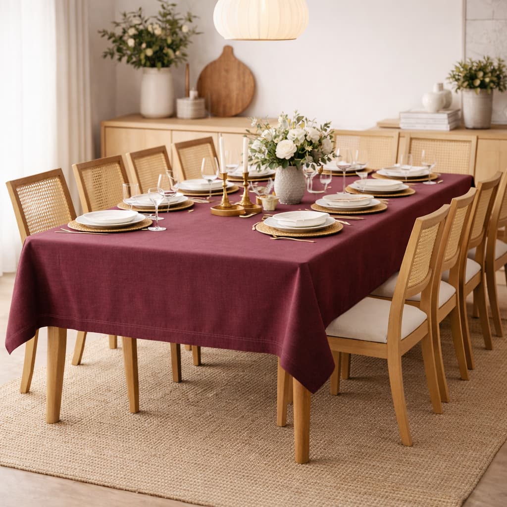 Toalha de Mesa 8 Lugares Linho Rústico Bordô 1,40x2,50