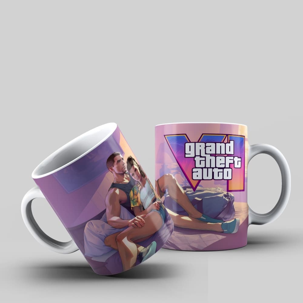 Caneca Gamer GTA VI – Lucia e Jason Vice City – Grand Theft Auto 6 – Presente Criativo Lançamento 🎮🌴