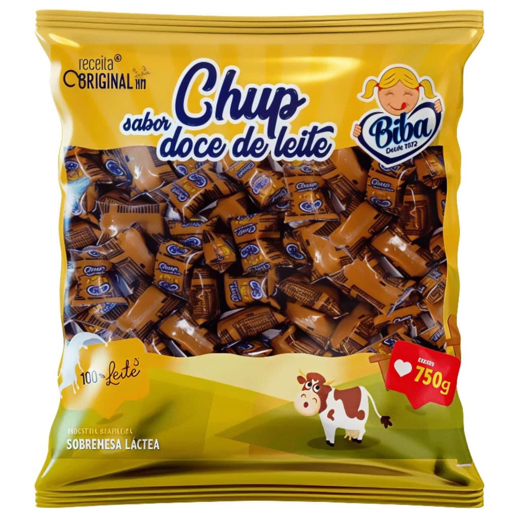 Chup Sabor Doce de Leite 15g C 50 Unidades 750g Biba