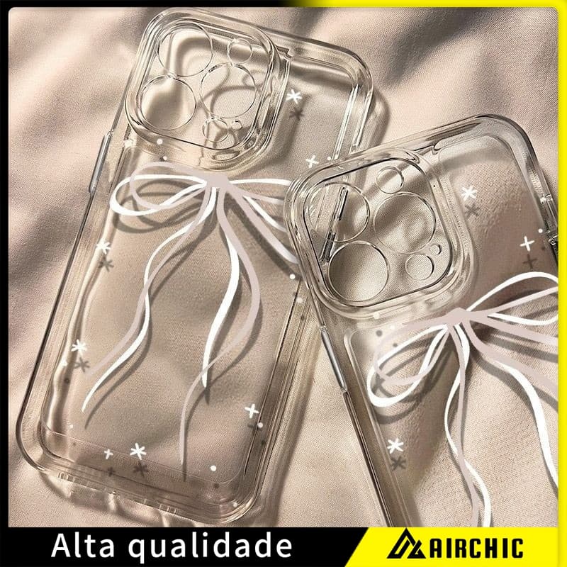 Softcase iPhone Lindo Laço Rosa Anti-impacto Para 7 8 11 12 13 14 15 16 17 Pro Max 16 Plus XR Capa Transparente