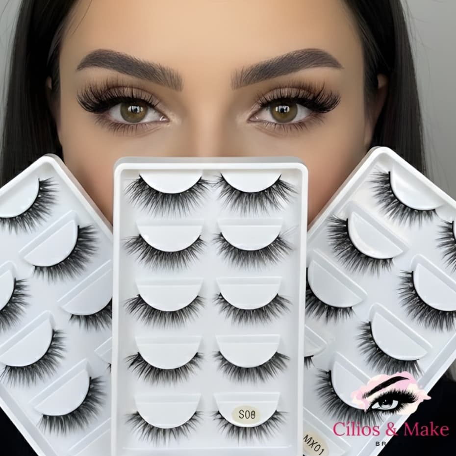 Cílios Postiços Cartela Com 5 Pares Modelos Variados