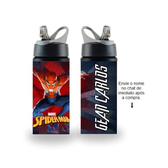 Garrafa Homem-Aranha de Alumínio/Squezee 600ml - Personalize com  seu Nome