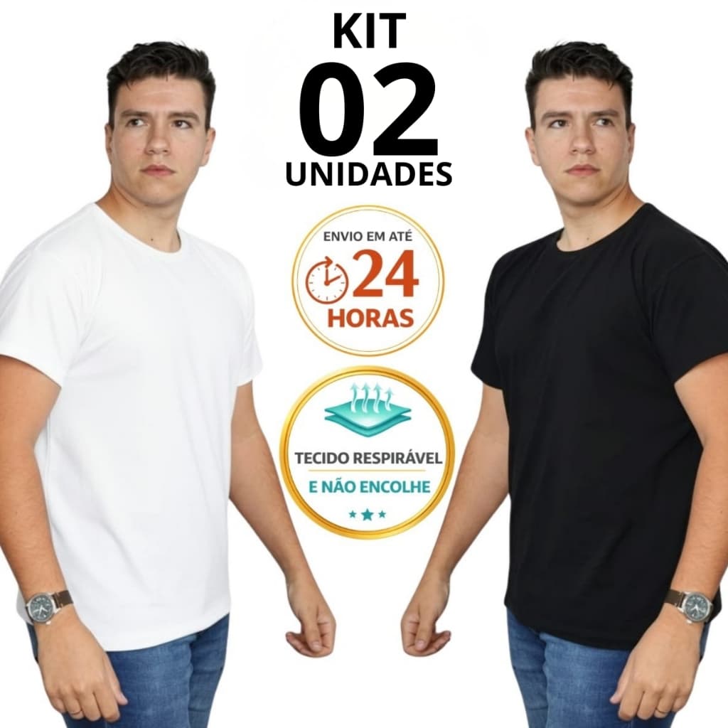 Kit 02 Camisetas Masculinas Premium para o dia a dia malha 100% Algodão várias cores