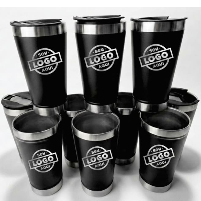 Kit 10,20 ou 30 Copos Térmicos Preto Inox Personalização a Laser 473Ml - Gravação Permanente