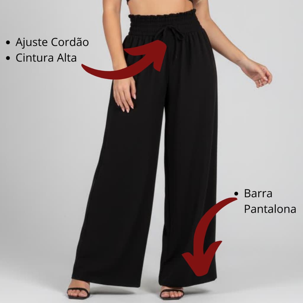 Calça Pantalona Feminina Cintura Alta com Cordão Tecido Duna forradas  Claro Confortável Moda Casual