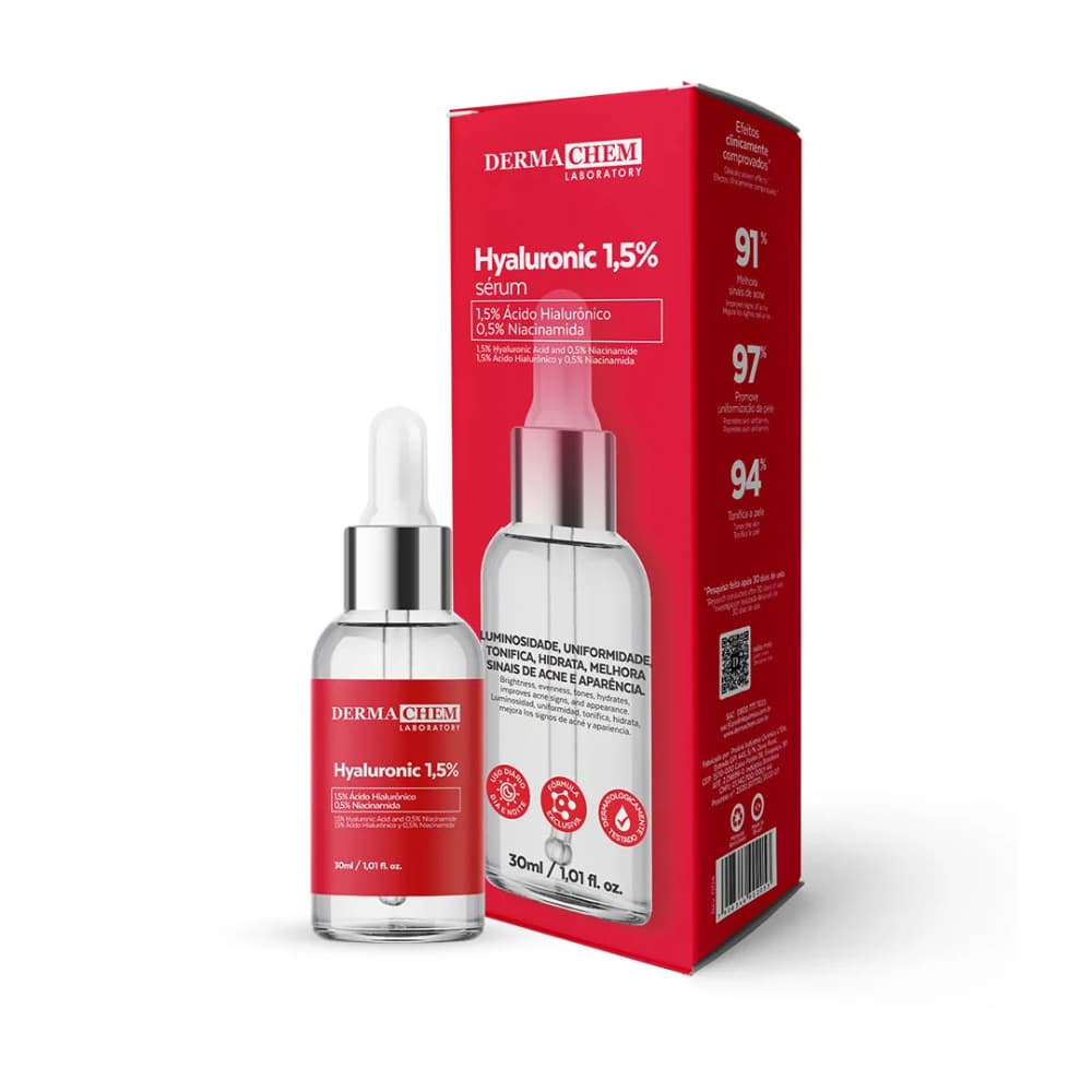 Sérum Hidratante Acido Hialurônico 1,5% Dermachem Pele Uniforme e Luminosa