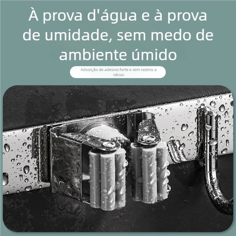 Suporte Inox Multiuso de Parede - Gancho para Vassoura, Rodo e Pá, Organize sua Cozinha!