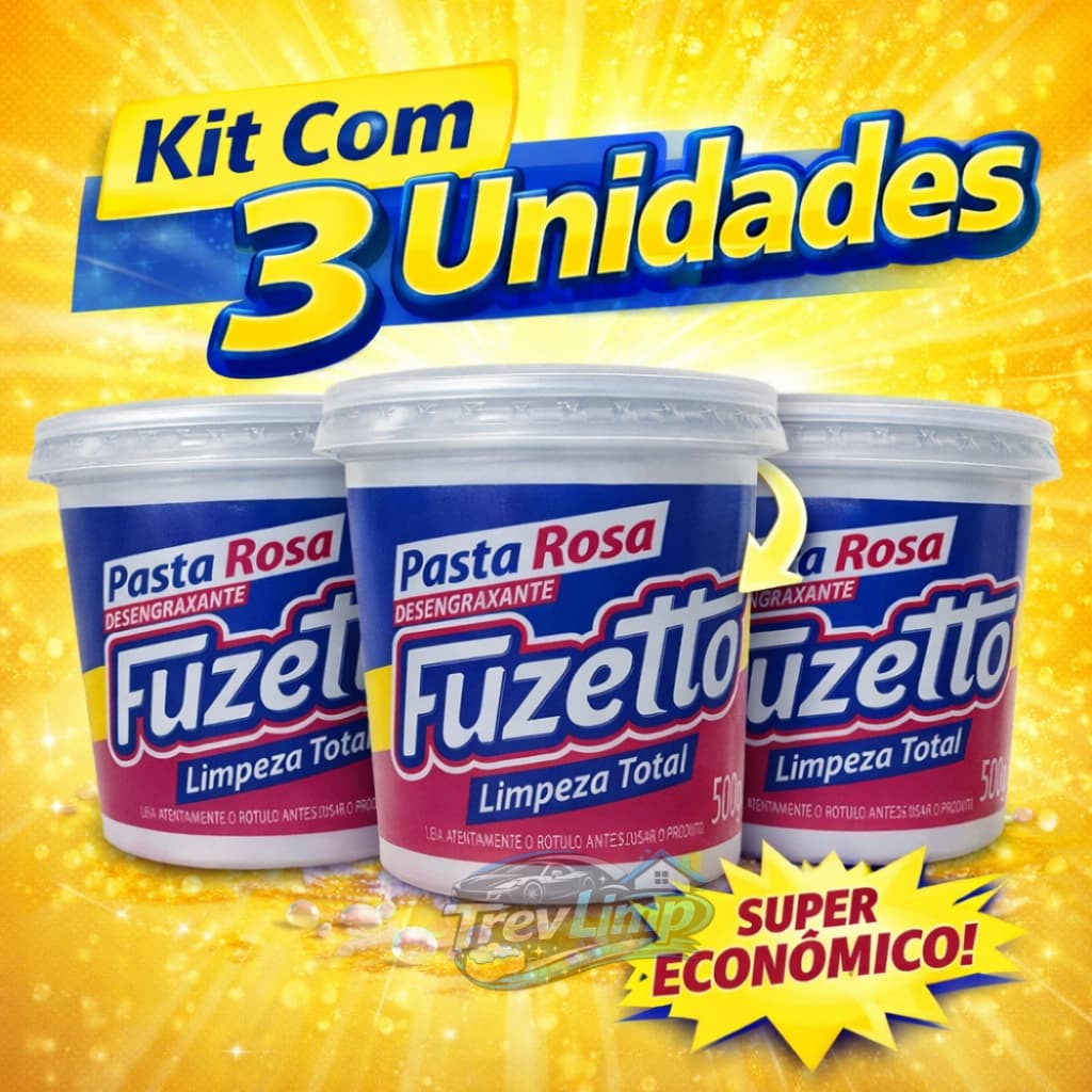 Pasta Rosa Fuzetto Lava Mãos Remove Graxa Óleo Oficina Kit 3 unidades