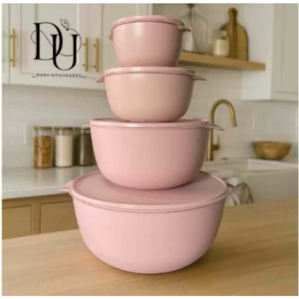 Kit 4 Potes Bowls Redondos Herméticos Tamanhos Diversos Saladeira Marmita Lanche