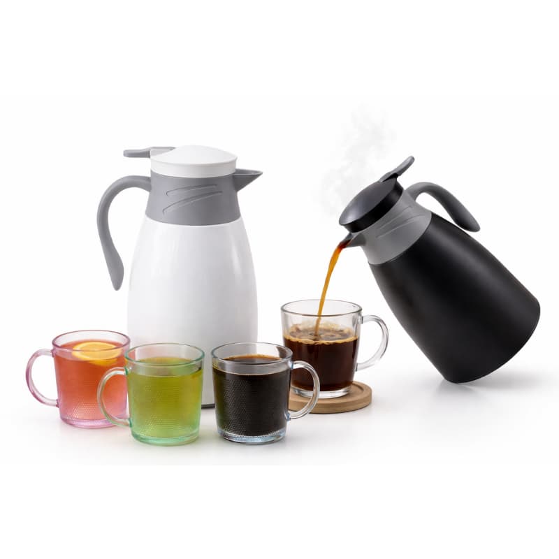 Kit Garrafa Térmica 1L + 4 Canecas Café Quente Até a Última Xícara Cores Sortida Preta Branca