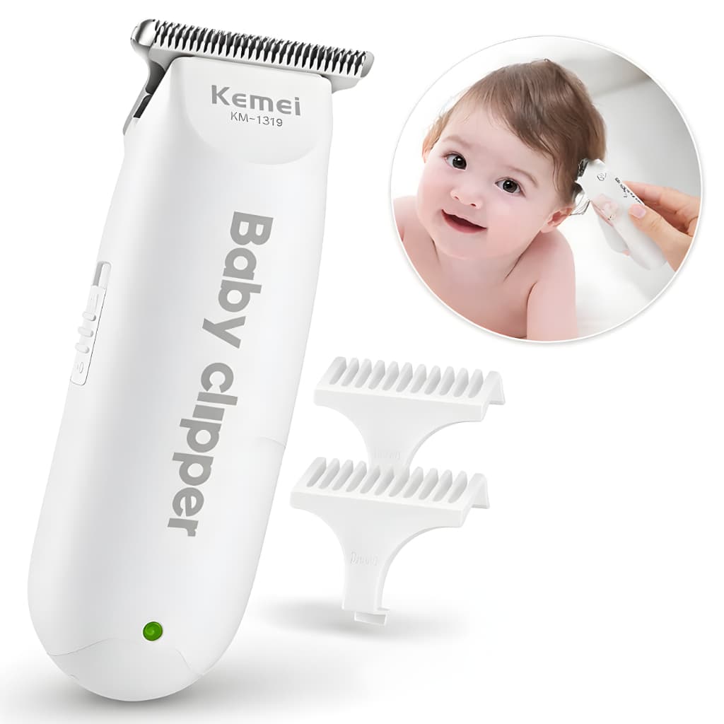 Máquina Mini de Cortar Cabelo Bebê e Infantil Kemei KM-1319 Branca Original Lacrada Com Nota Fiscal