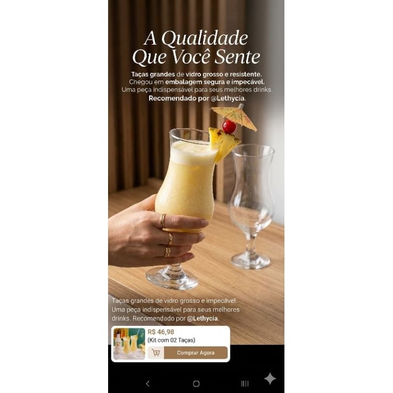 Kit 2 Taças Pina Colada Vidro Grosso Luxo 355ml - Antiquebra
