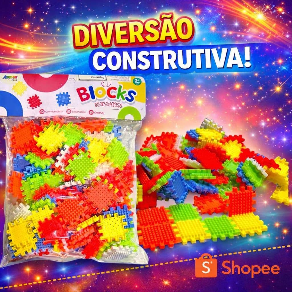 Super Blocos de Montar, Educativo, Tapete, Cores vivas Casinha de Montar, Coordenação motora, Estimula o Desenvolvimento
