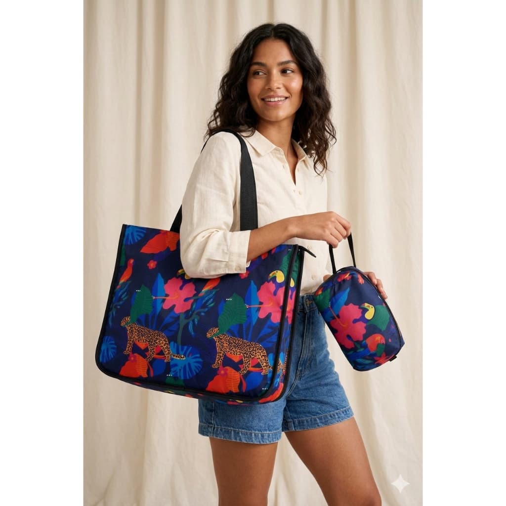 Bolsa Praia Verão Kit Sacola Praia Com Necessaire Organizadora Maquiagem Estampada Envio Imediato
