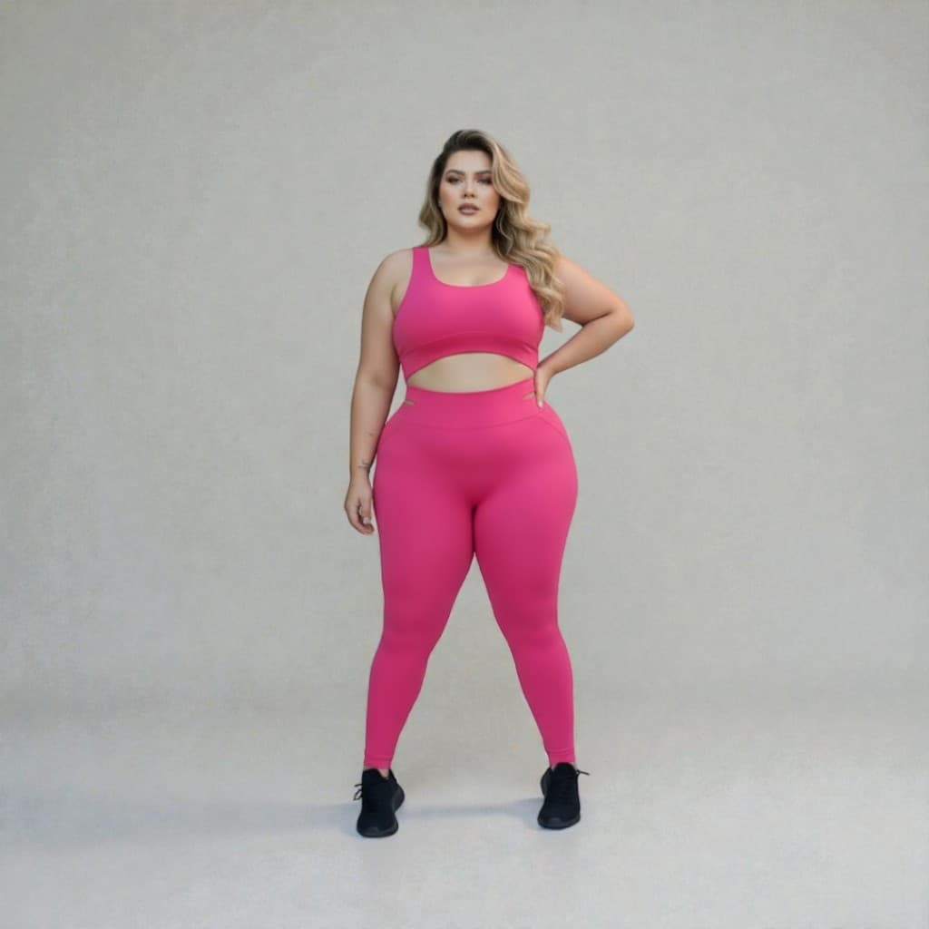Conjunto Fitness Plus Size Feminino Legging + Top com Bojo | Poliamida Cintura Alta Academia Promoção