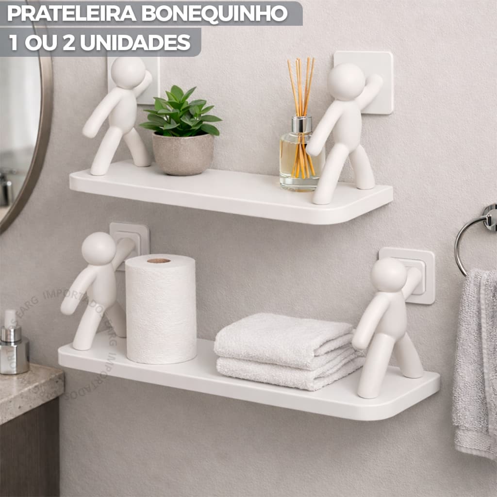 Prateleira Estante Bonequinho Plástico 1 ou 2 Unidade Suporte Decorativa Multifuncional Adesivo Casa