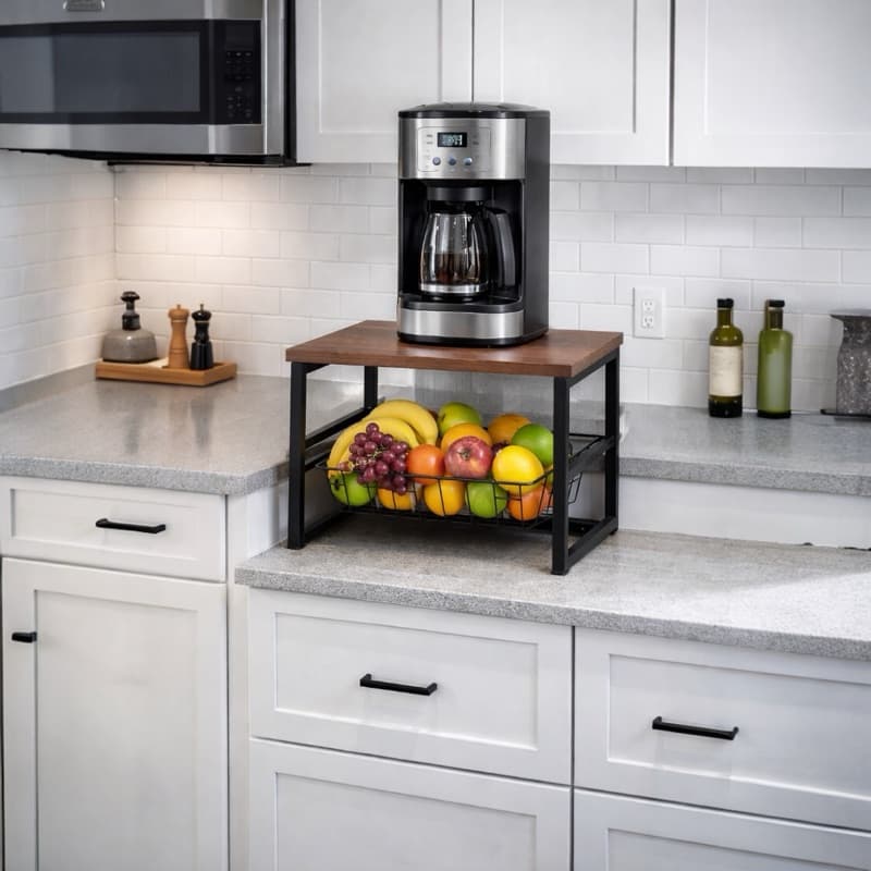 Fruteira Para Balcão Mesa Bancada Multiuso Preta Tampo MDF Kit E Unitária