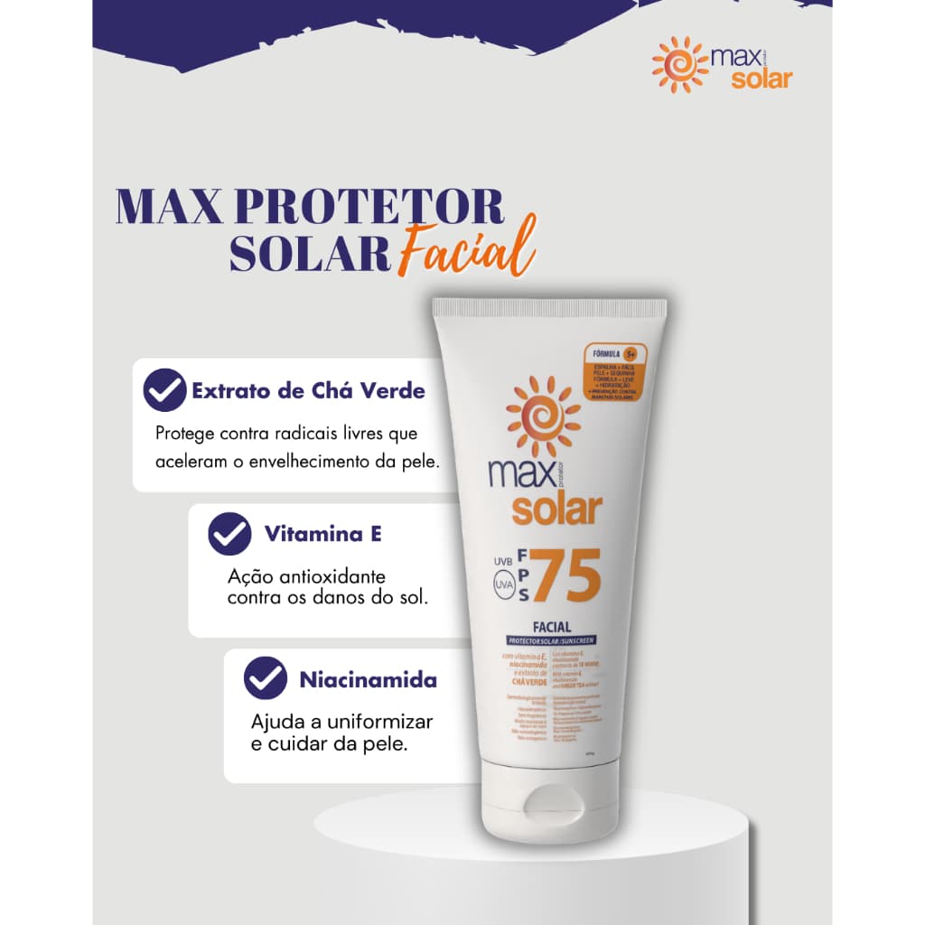 MAX PROTETOR SOLAR FACIAL COM NIACINAMIDA FPS 75 60 G