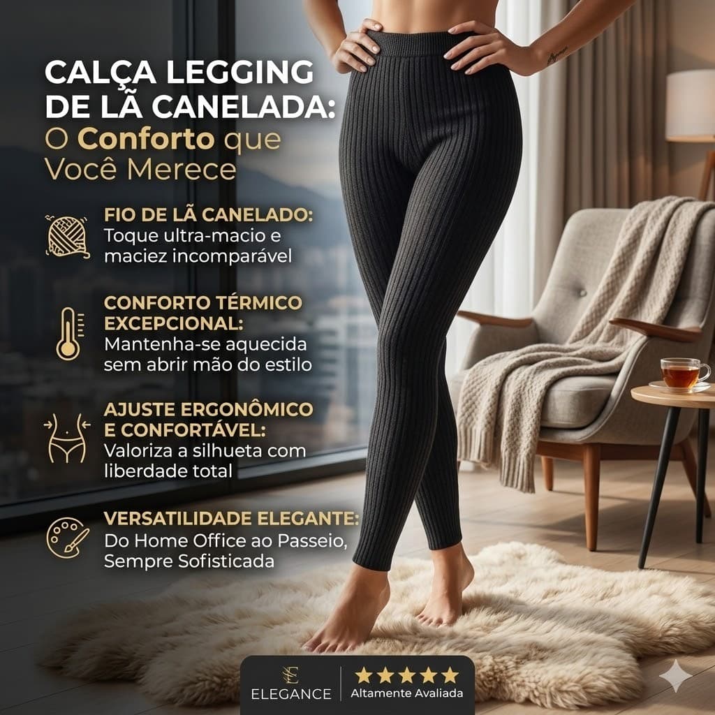 Calça Fusô de Lã Feminina Canelada Térmica Inverno Segunda Pele Quentinha Legging Lã Acrílica