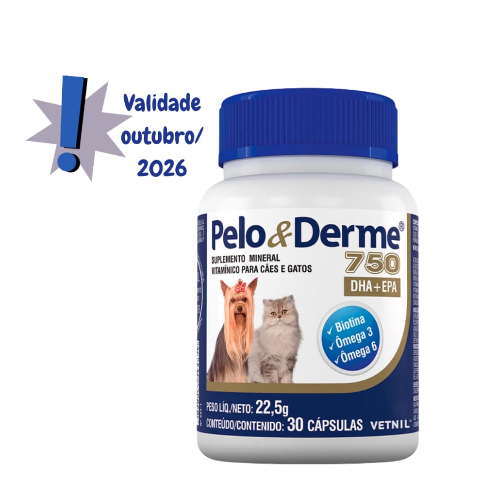 Pelo E Derme Para Cães E Gatos 750mg Dha+epa 30 Cápsulas - Promoção