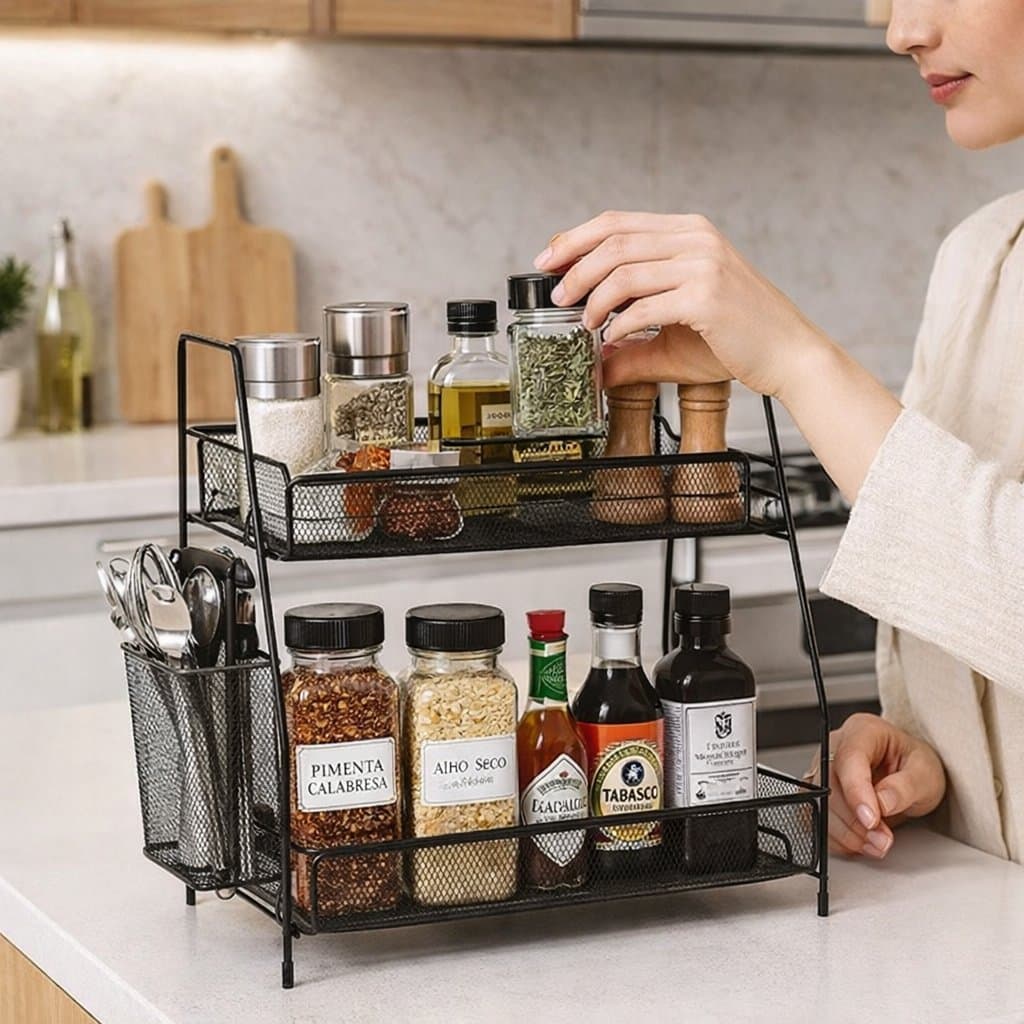 ORGANIZADOR BANCADA MULTIUSO METAL ARAMADO 2 ANDARES BANHEIRO COZINHA QUARTO PRETO OU BRANCO
