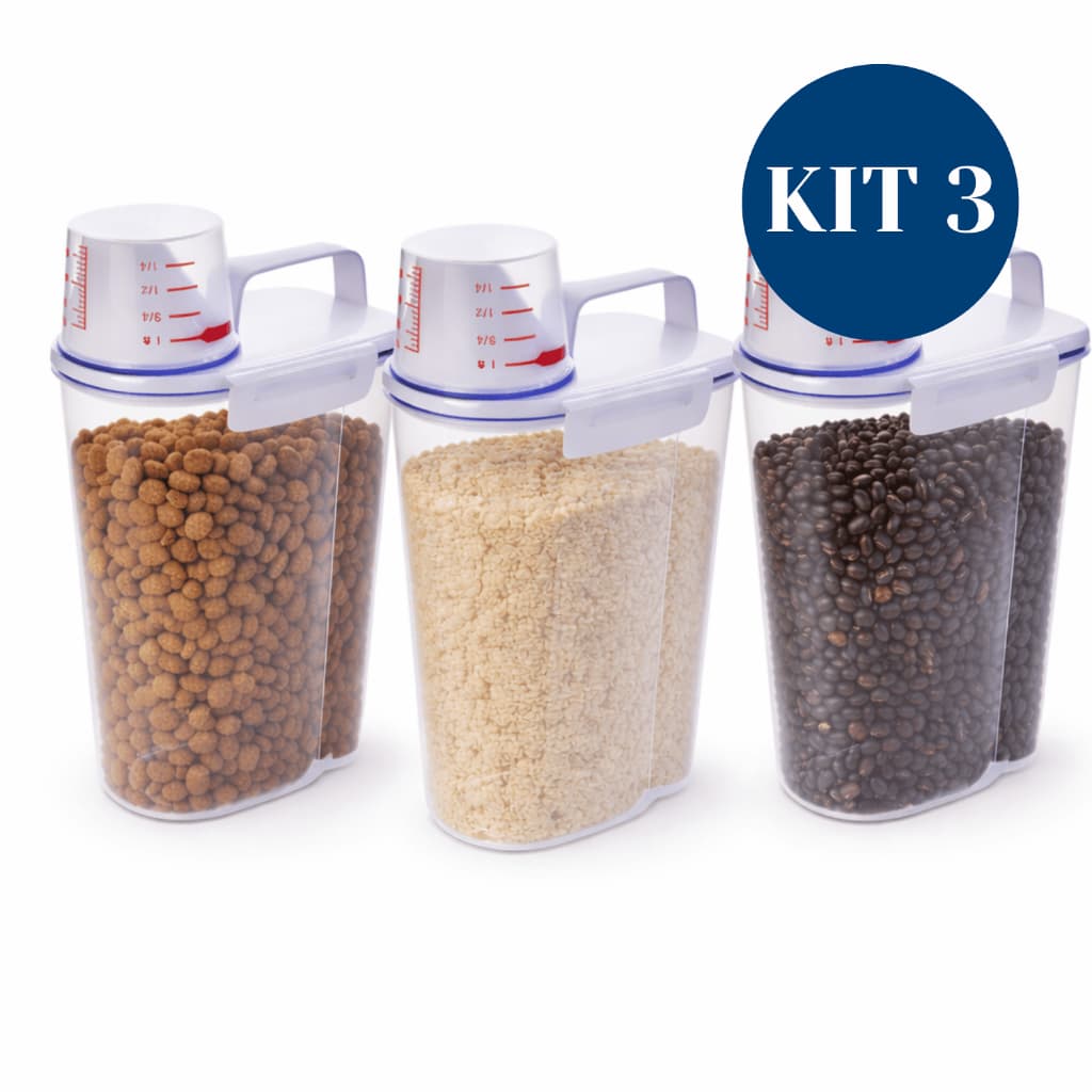 Kit 3und Pote Mantimentos Hermetico Armazenamento Medidor 2l
