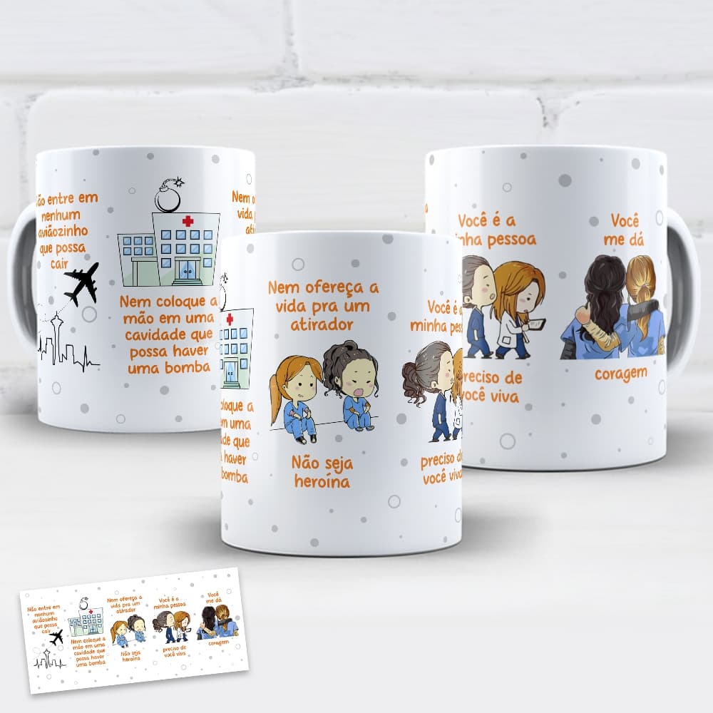 Caneca xícara estampa série Greys Anatomy frase amizade amigas