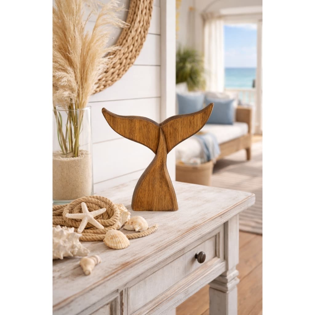 Enfeite Cauda de Baleia Marrom 25 cm Decoração Náutica de Mesa