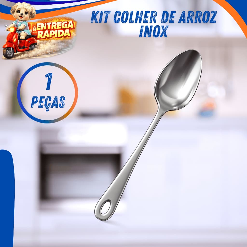 Colher de Arroz Premium em Inox Aço Inoxidável Utensílio Cozinha Resistente Profissional Cozinha....