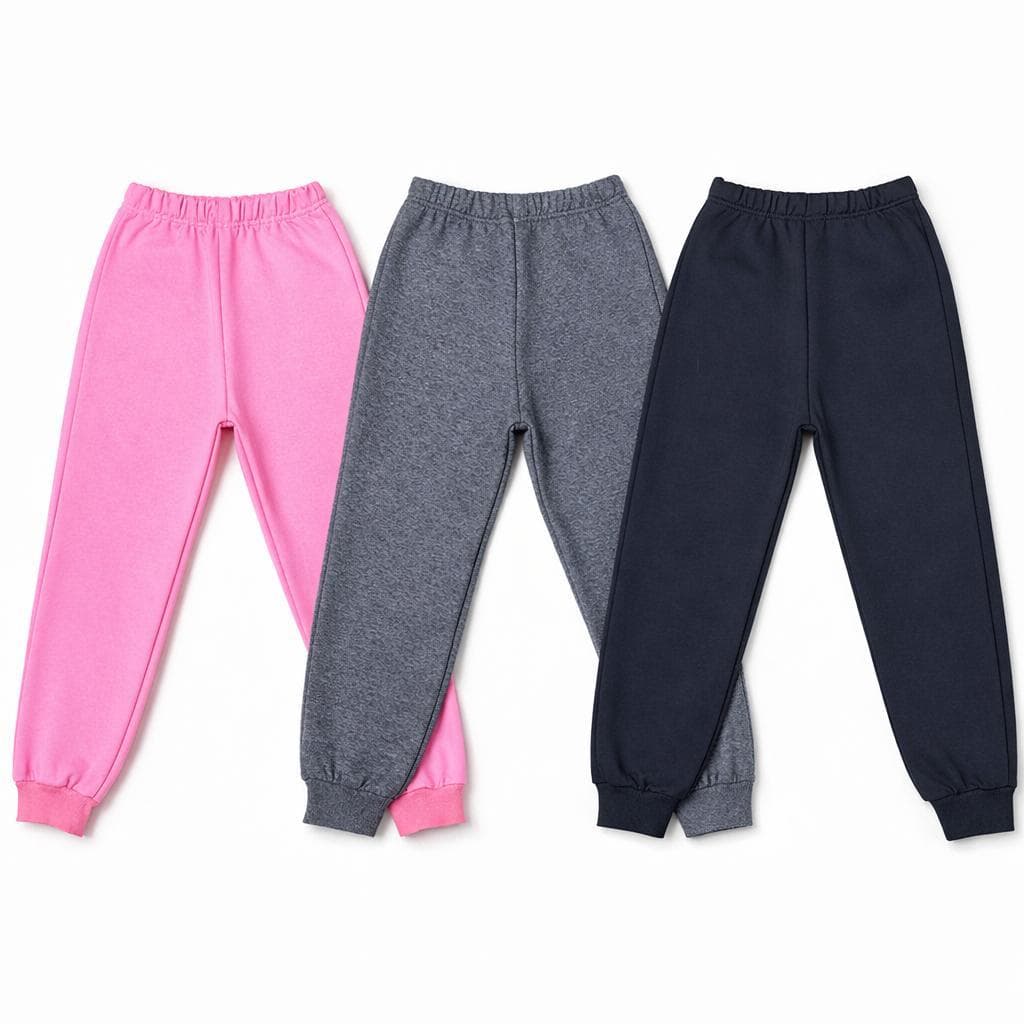 Kit 3 Calças Moletom Grosso Infantil Menino Menina Flanelada Toque Macio Com Punho em Ribana Bebe Inverni Frio