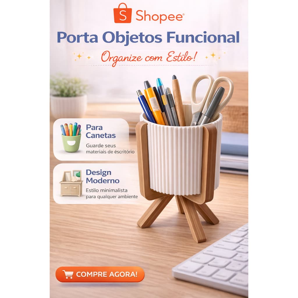 Porta Objetos Multifuncional Decorativo – Organizador de Mesa para Canetas, Plantas ou Acessórios | Design Moderno