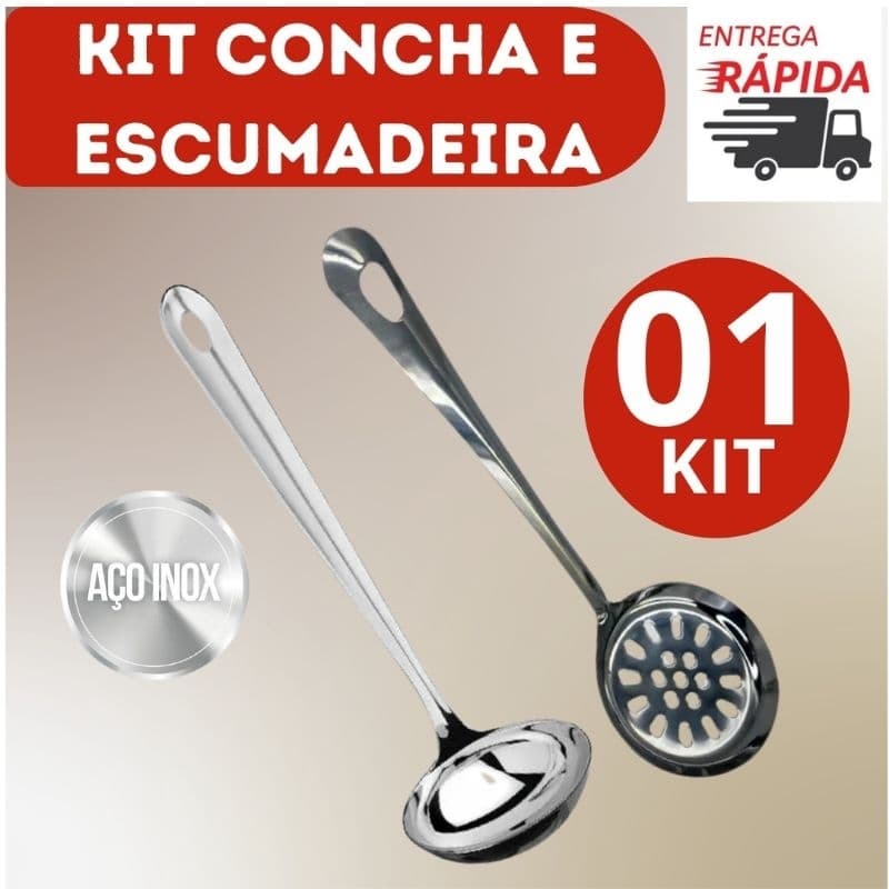 ESCUMADEIRA E CONCHA INOX KIT 2 UTENSILIOS