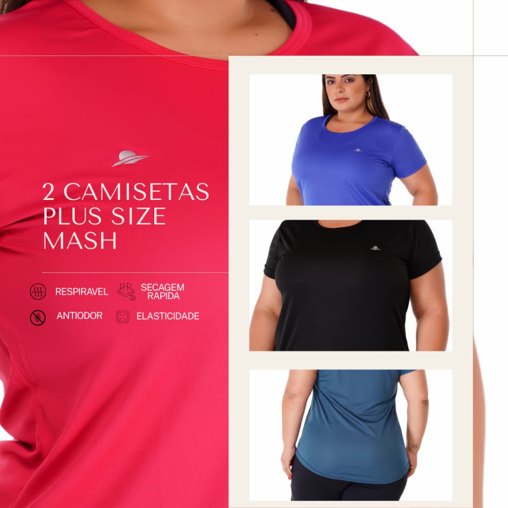 Kit 2 Camiseta Plus Size  Feminina Fitness Academia Mesh