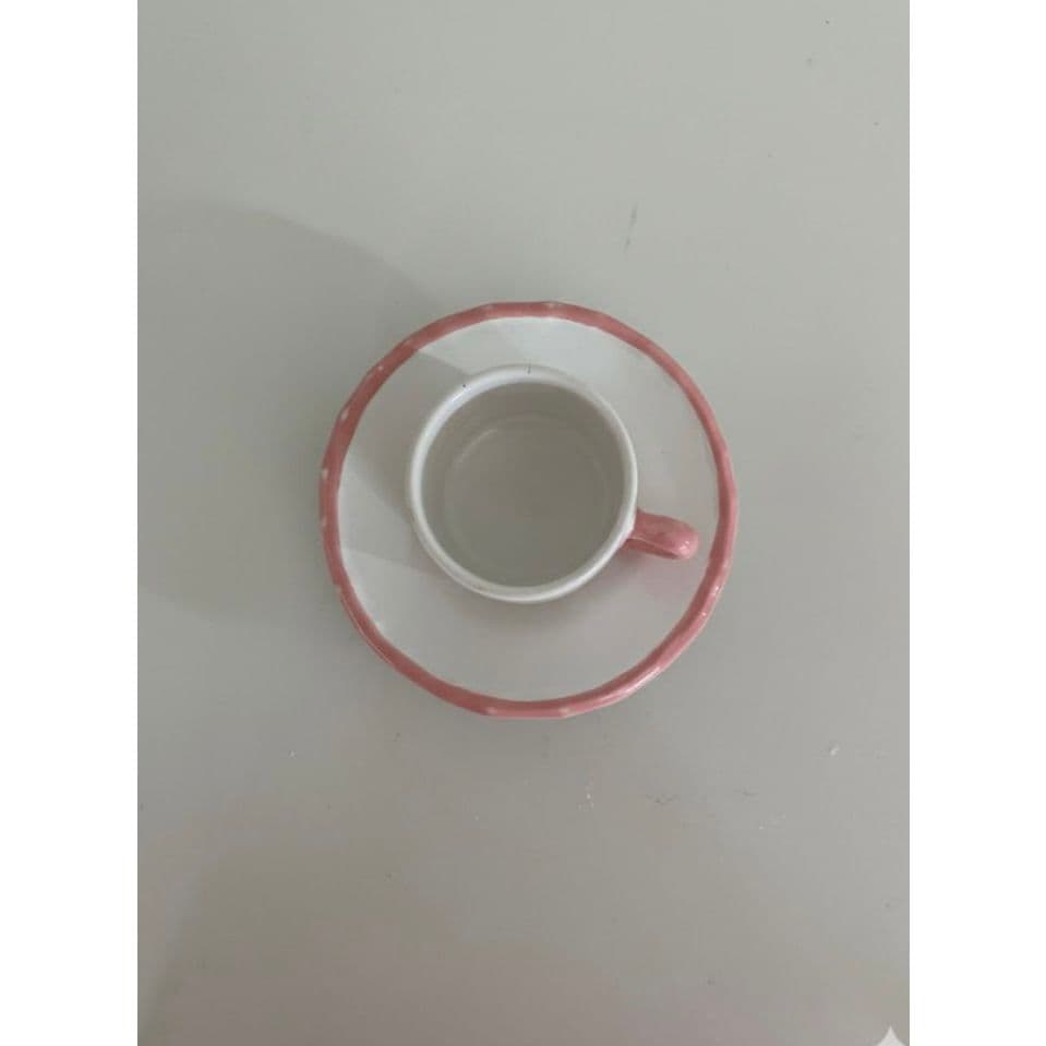 Jogo de 6 Xicaras de Café Rosa linha bambu natural Cerâmica com Pires 100ML
