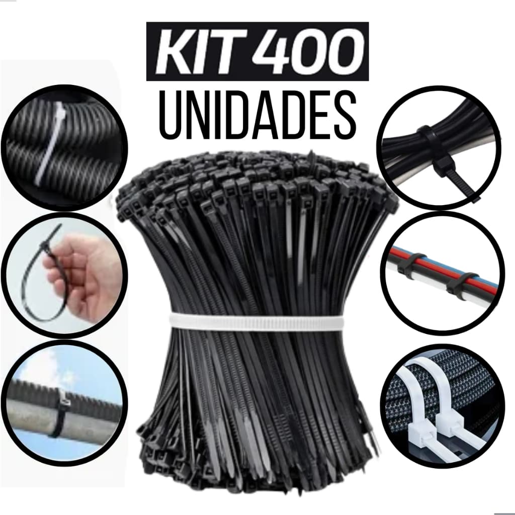 Kit 400 Abraçadeira Enforca Gato De Nylon 100mm x 2,5mm 150mm x 2,5mm 200mm x 2,5mm 300mm x 3,5mm