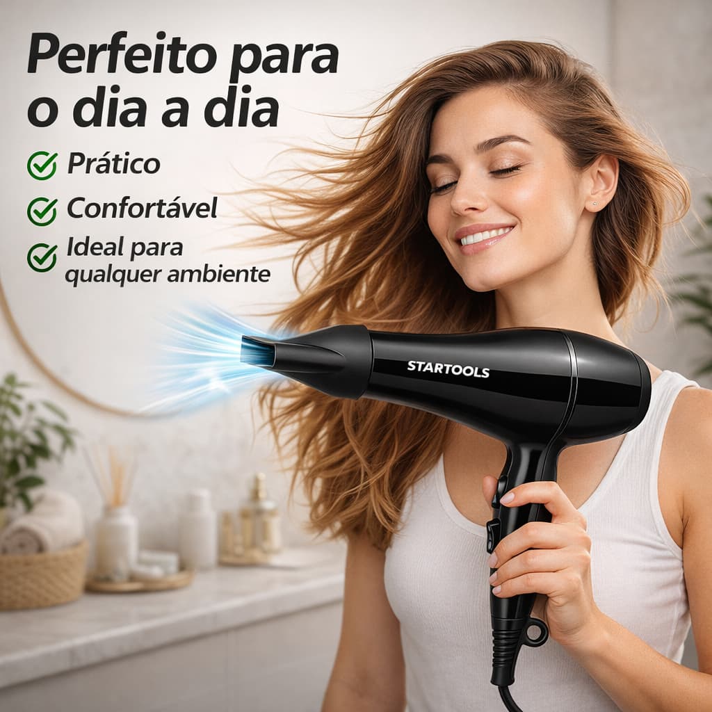 Secador de Cabelo Profissional 1800W 127V com Ar Frio 2 Velocidades Bocal Direcionador